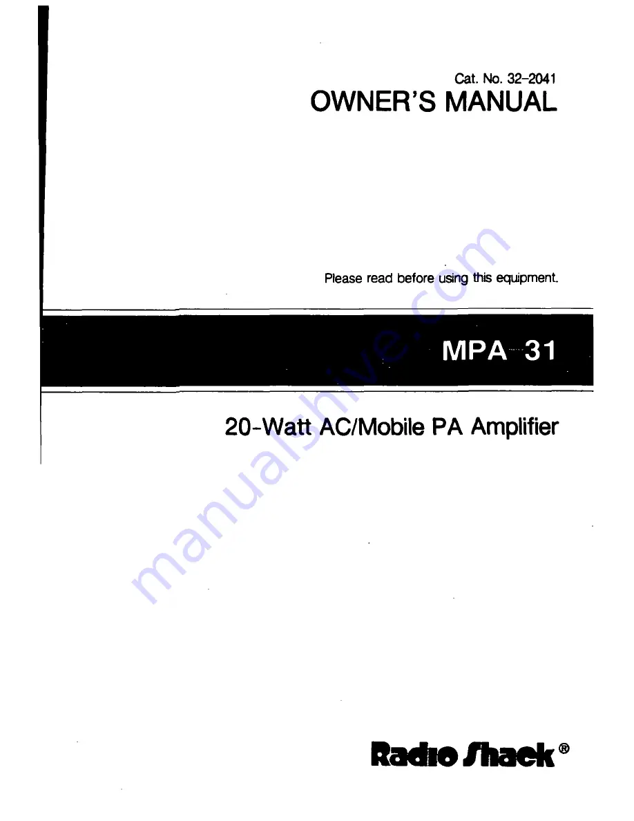Radio Shack MPA 31 Скачать руководство пользователя страница 1