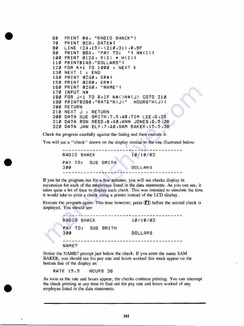 Radio Shack TRS-80 Model 100 Basic Manual Download Page 167