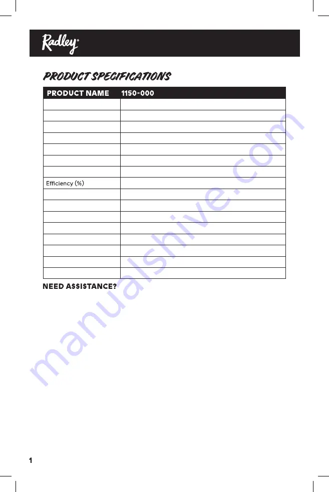 RADLEY 1150-000 Owner'S Manual Download Page 2