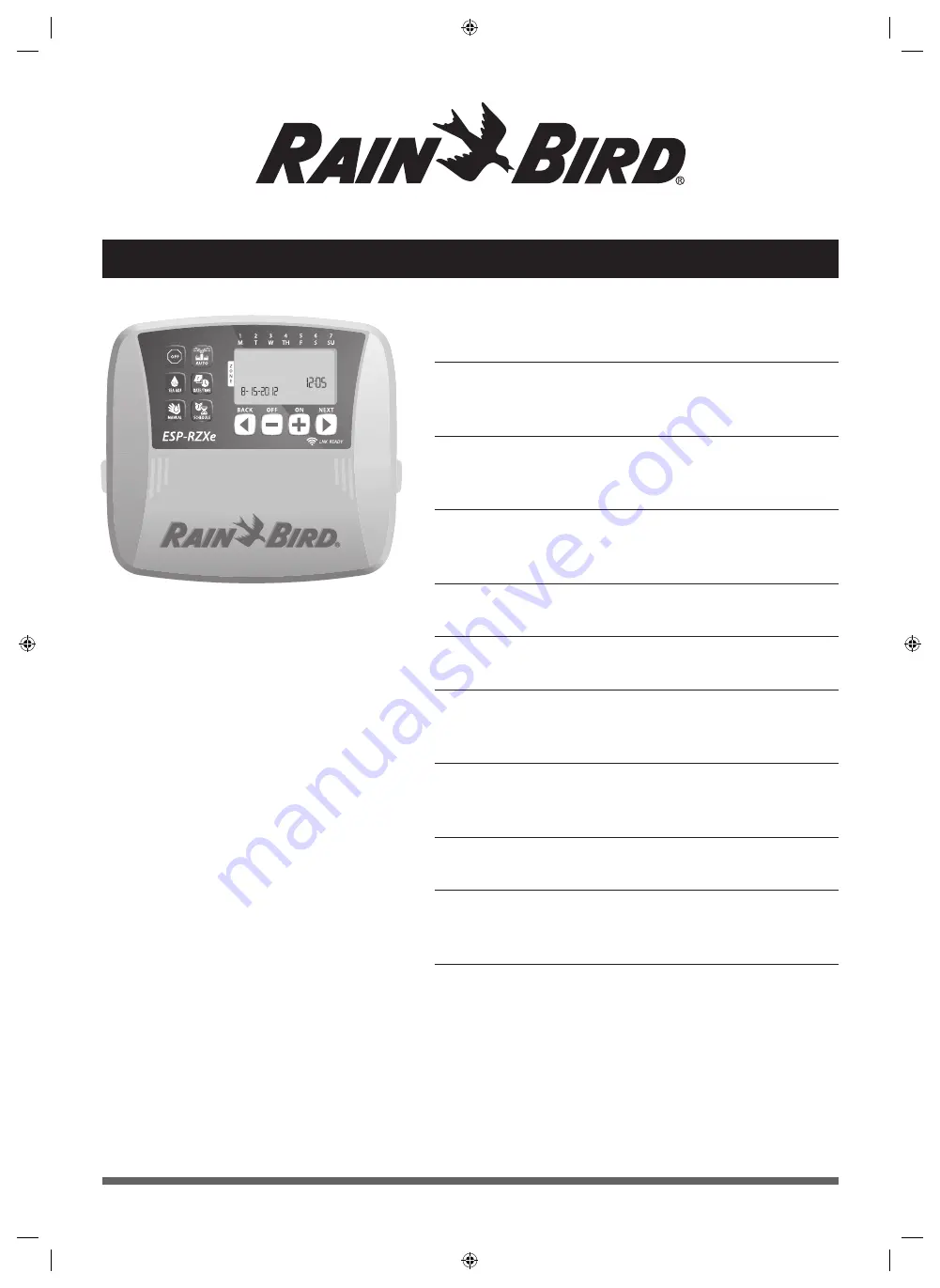 Rain Bird ESP-RZXe Installation Manual And Operation Manual Download Page 1