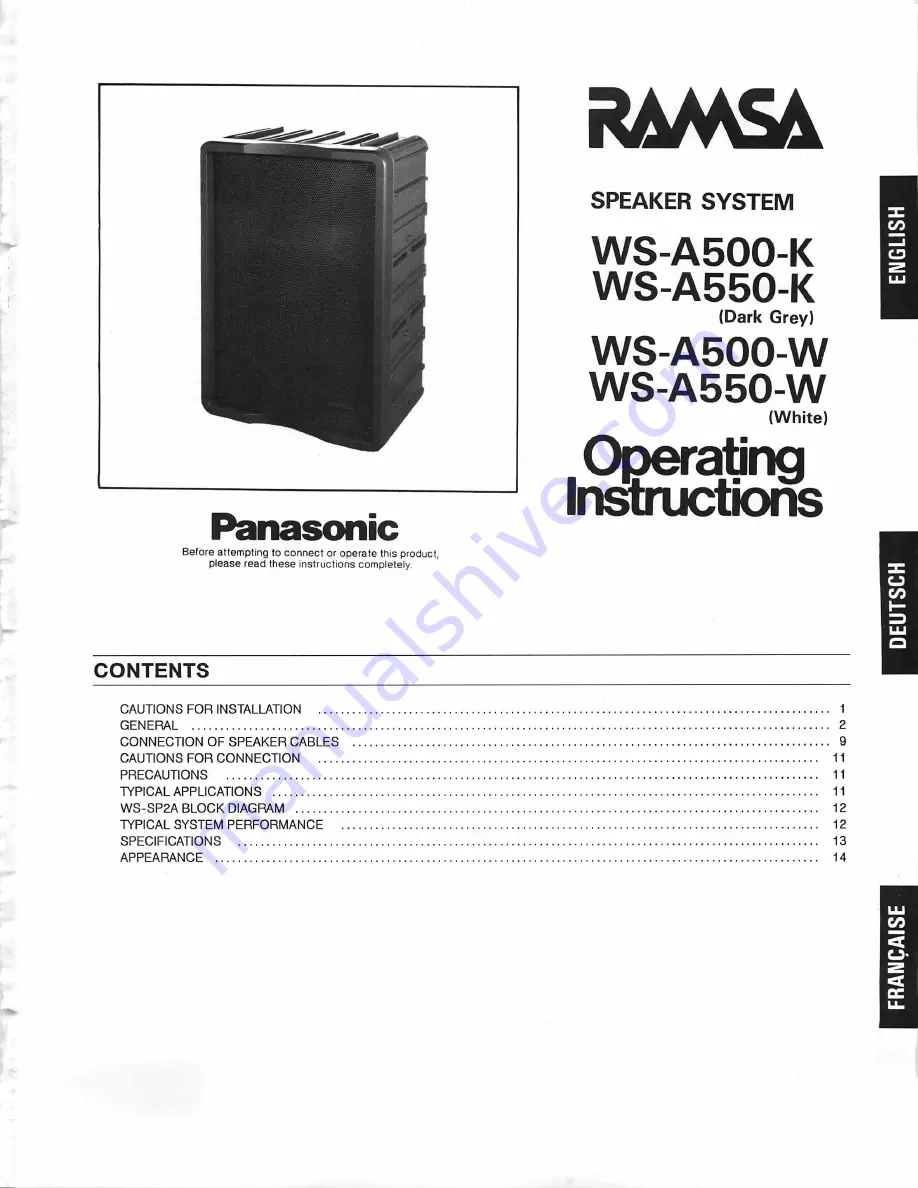 Ramsa WS-A550-K Operating Instructions Manual Download Page 1