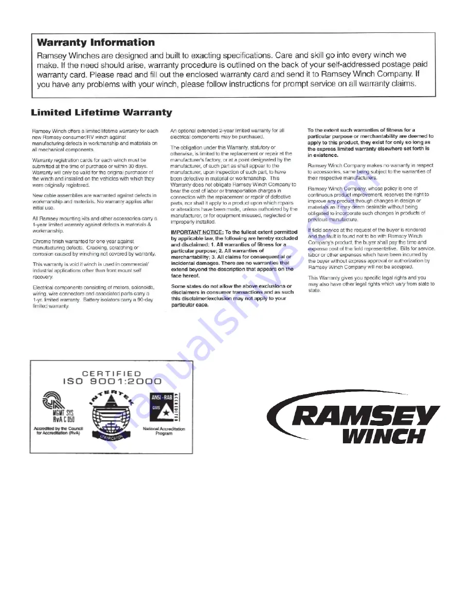 Ramsey Winch 278158 Скачать руководство пользователя страница 10