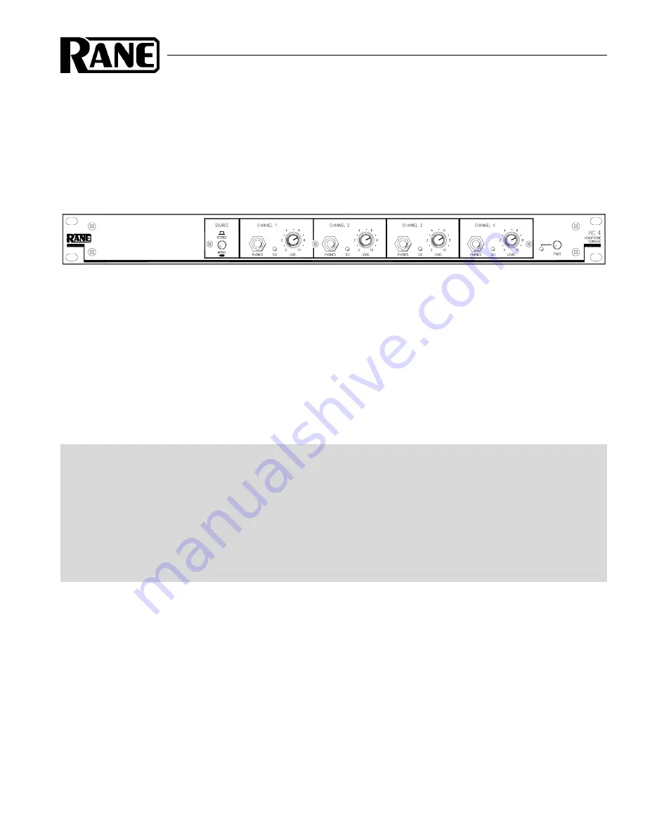 Rane HC 4 Operator'S Manual Download Page 1