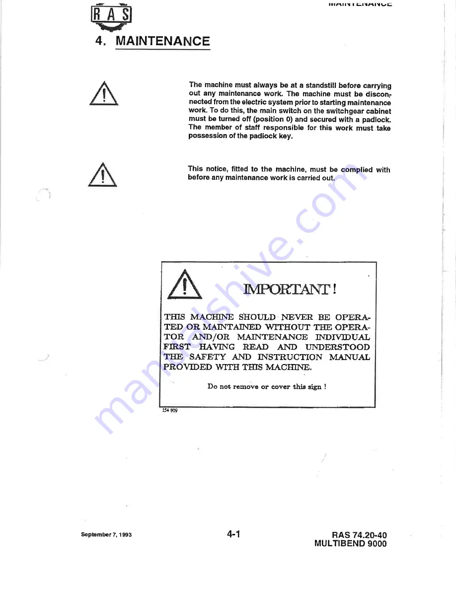 RAS MULTIBEND 9000 Operator'S Manual Download Page 49