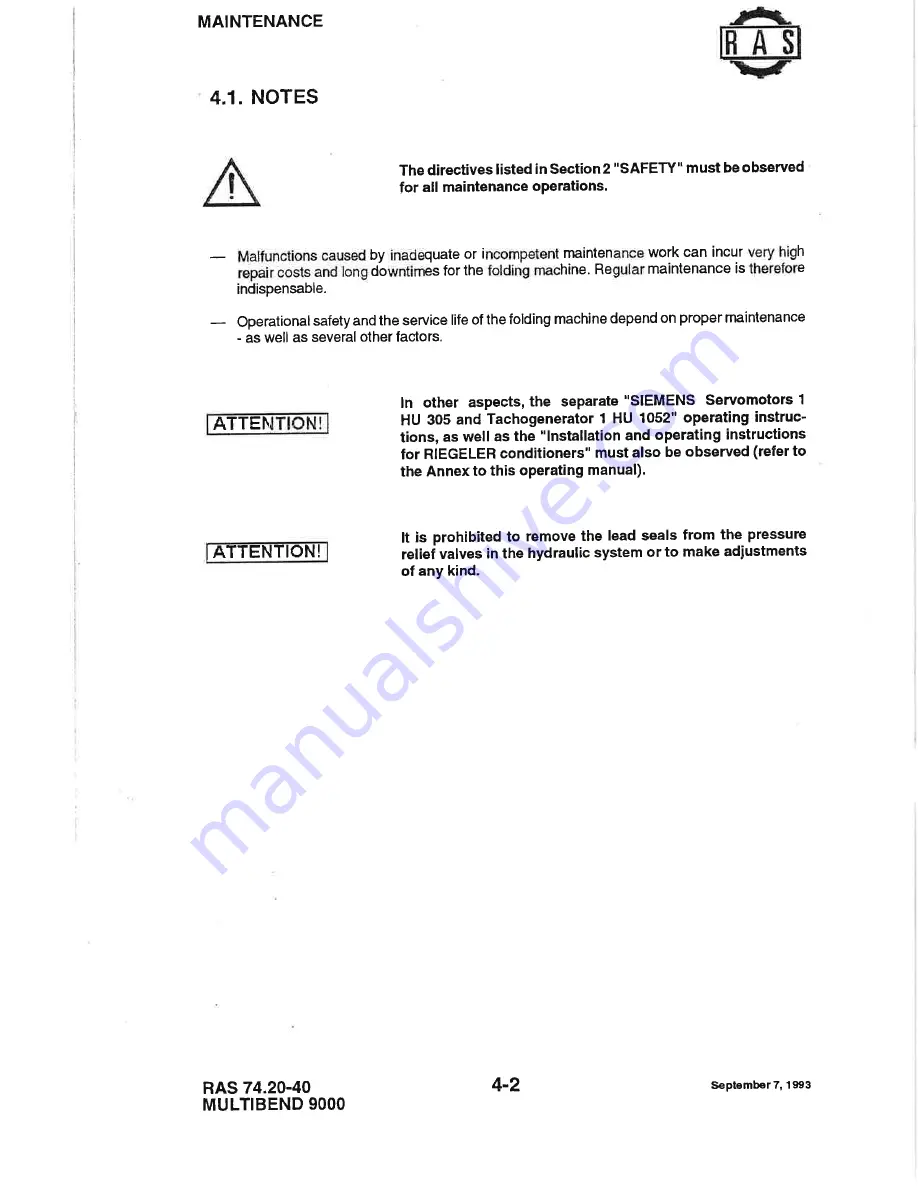 RAS MULTIBEND 9000 Operator'S Manual Download Page 50