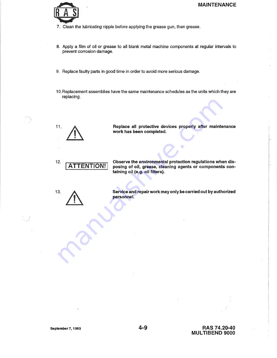 RAS MULTIBEND 9000 Operator'S Manual Download Page 57