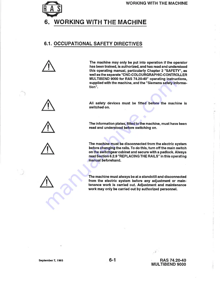 RAS MULTIBEND 9000 Operator'S Manual Download Page 69