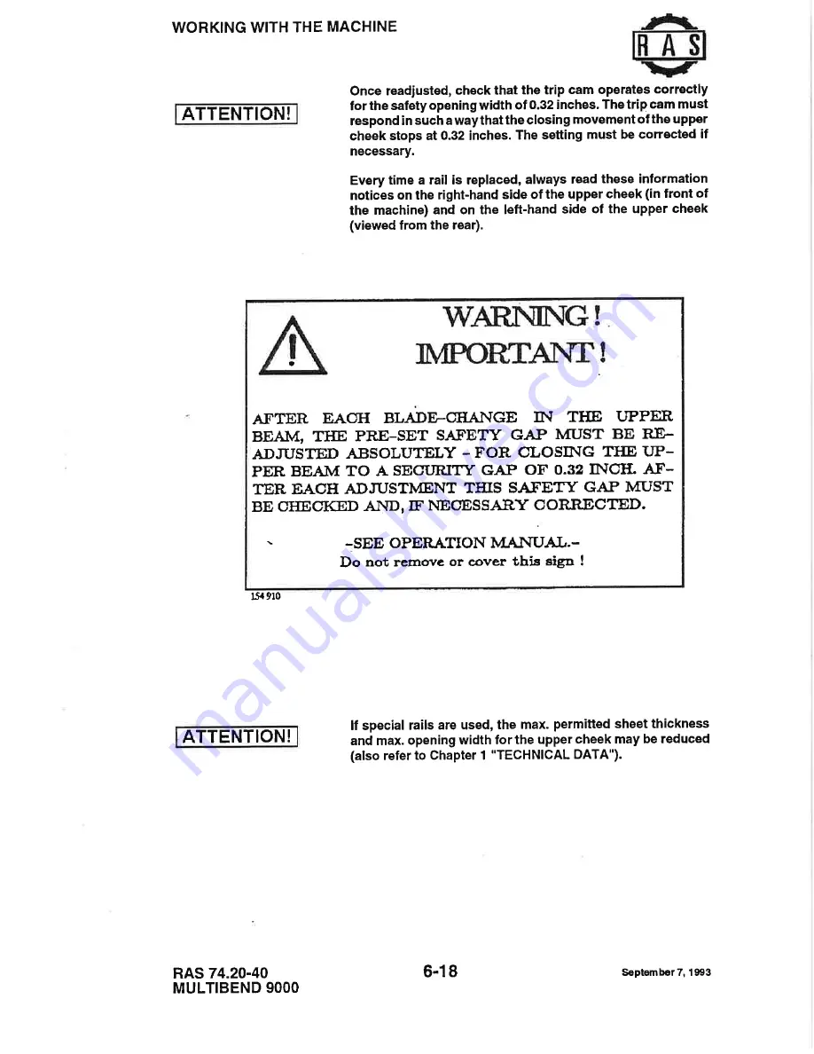 RAS MULTIBEND 9000 Operator'S Manual Download Page 86