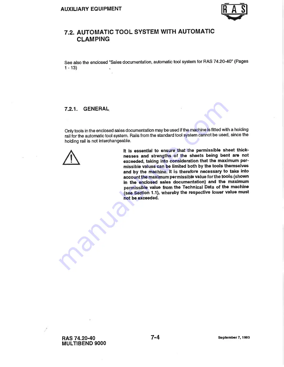 RAS MULTIBEND 9000 Operator'S Manual Download Page 94