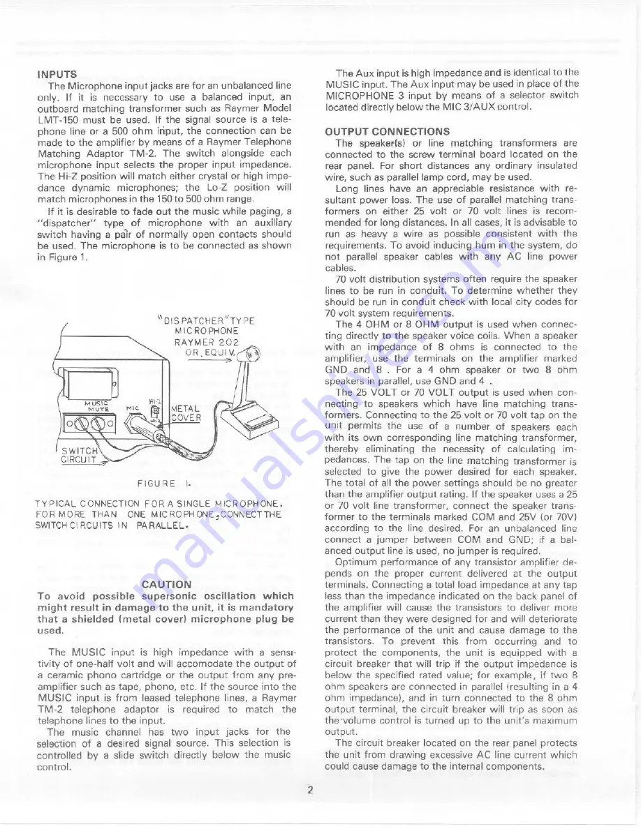 Raymer Amplifier 801-35A Operating Instructions Download Page 2