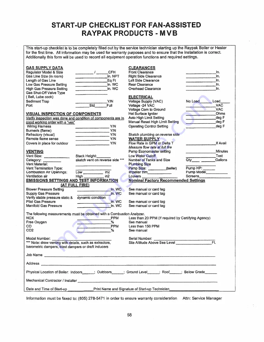 Raypak MVB 1003 Installation & Operating Instructions Manual Download Page 57