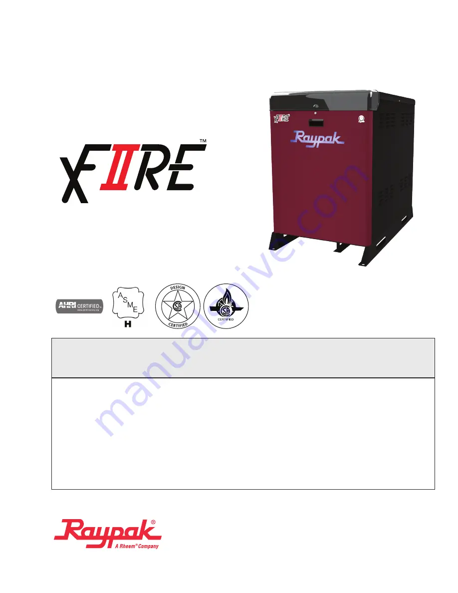 Raypak Xfiire 300B Installation And Operation Manual Download Page 1