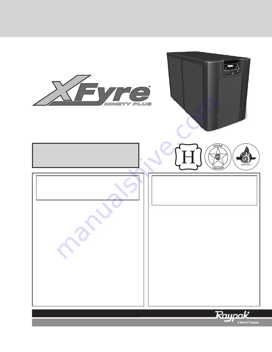 Raypak XFYRE 300 User'S Information Manual Download Page 1