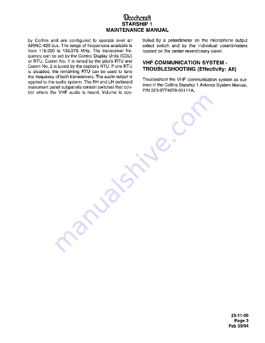 Raytheon Beechraft Starship 2000 Maintenance Manual Download Page 524