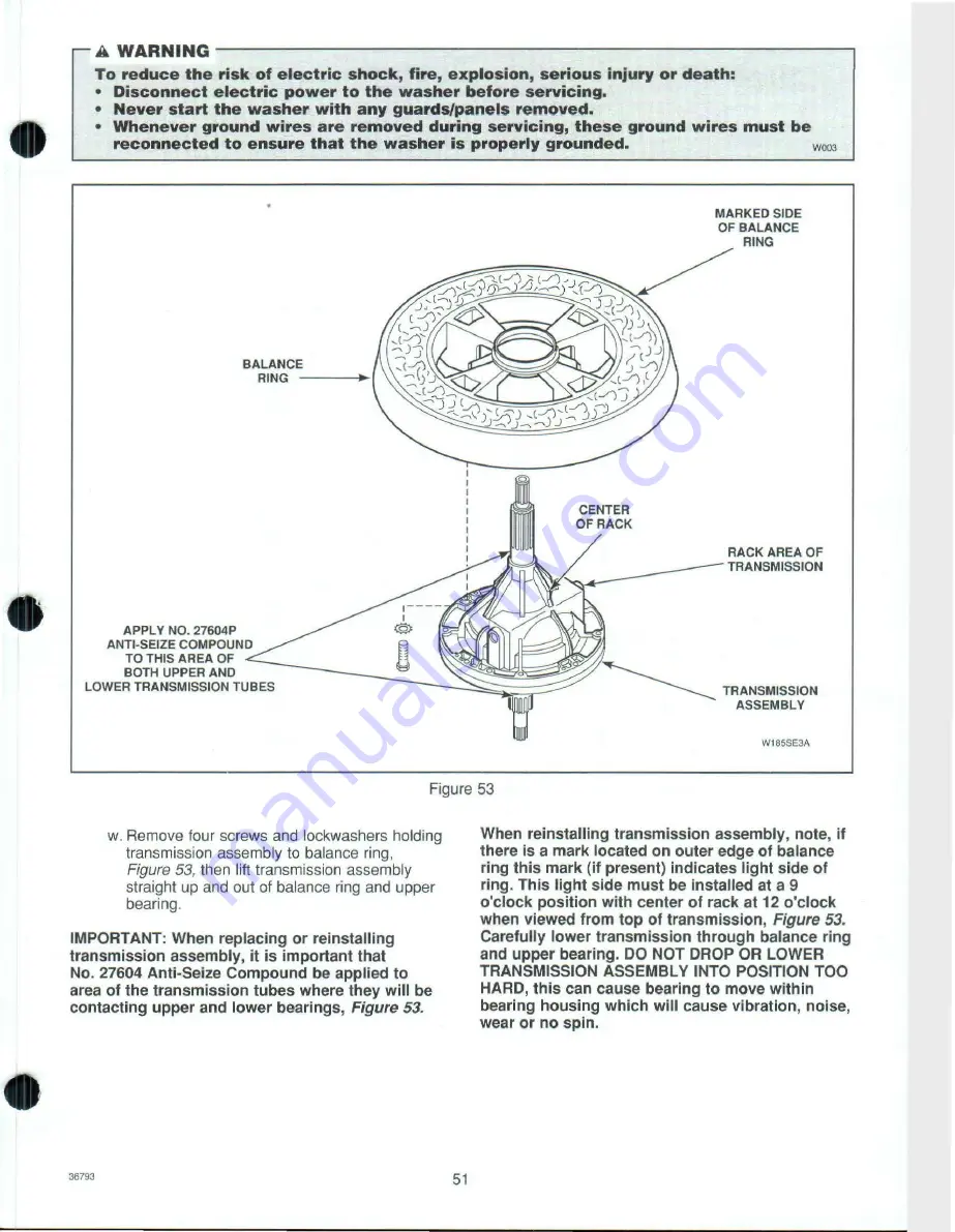 Raytheon Speed Queen AWM190 Service Manual Download Page 53