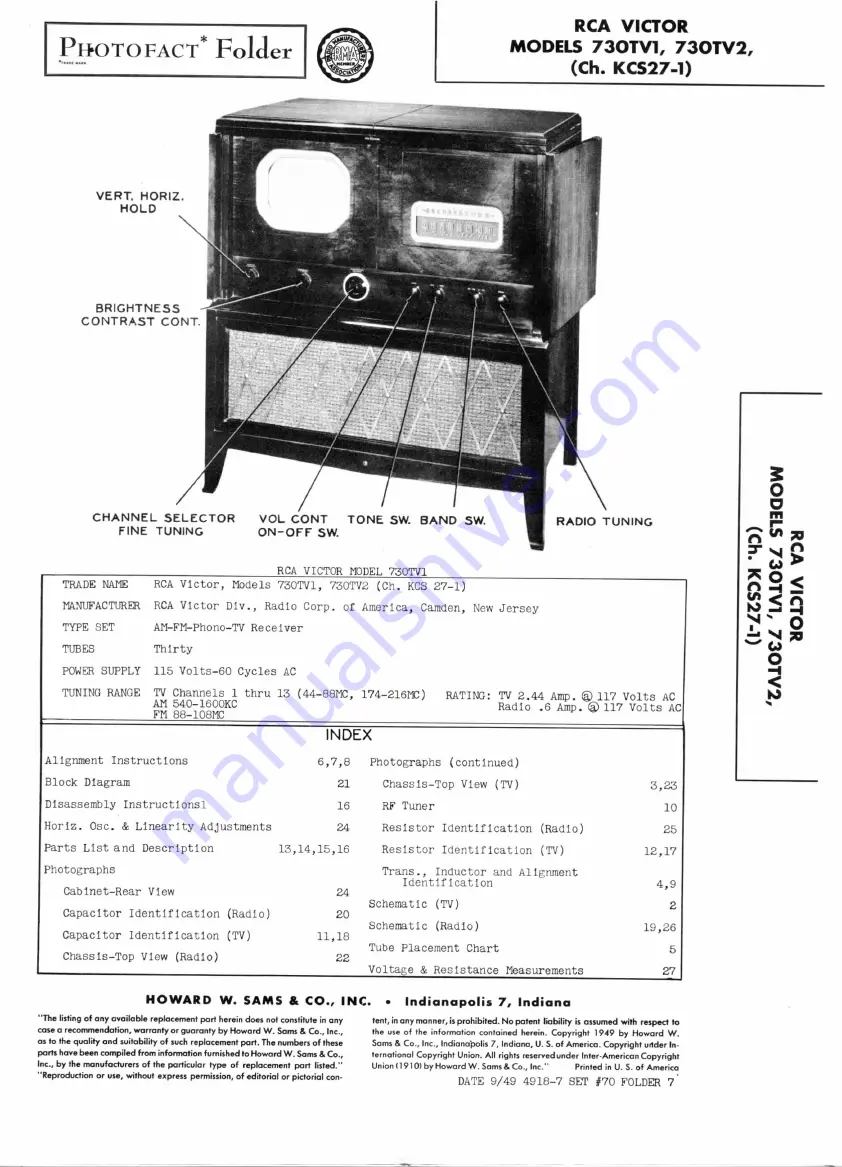 RCA Victor 730TV1 Скачать руководство пользователя страница 1