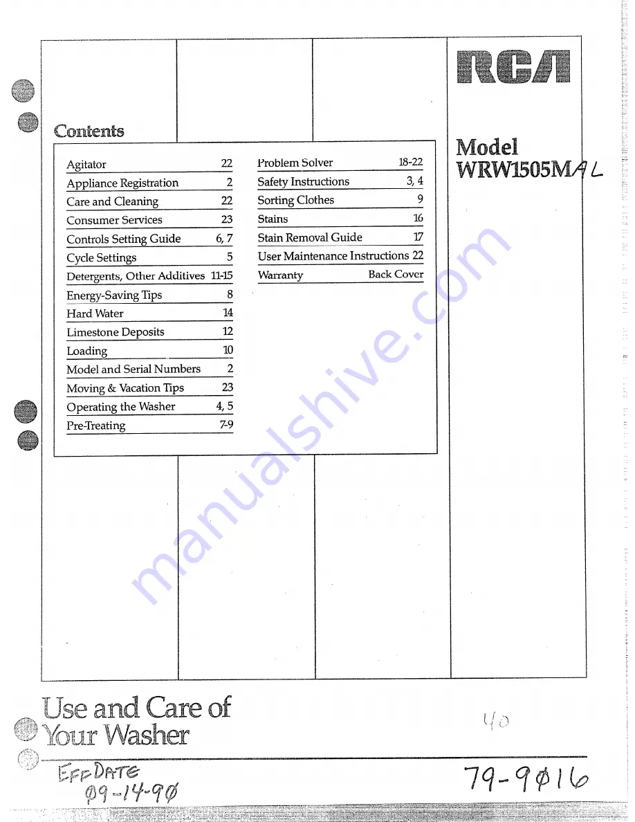 RCA WRW1505MAL Use And Care Manual Download Page 1