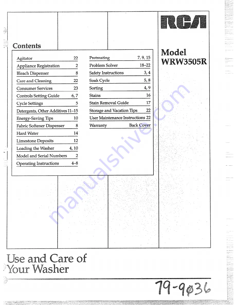 RCA WRW3505R Use And Care Manual Download Page 1