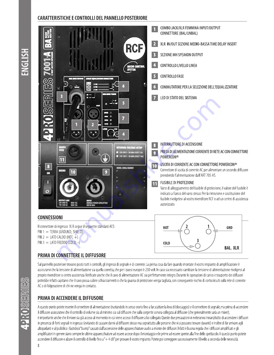 RCF 4PRO 7001A Скачать руководство пользователя страница 8