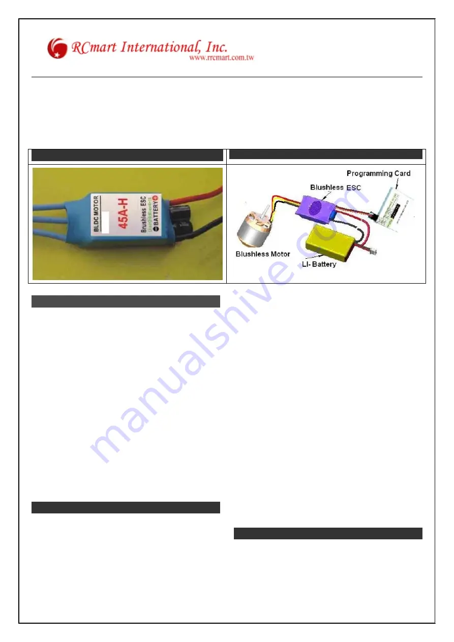 RCmart ESC 45A-H Quick Start Quide Download Page 1