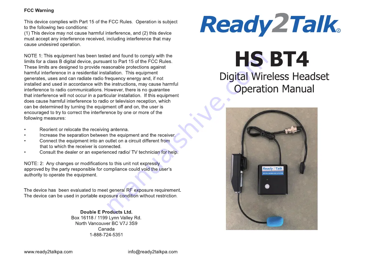 Ready2Talk HS BT4 Operation Manual Download Page 1