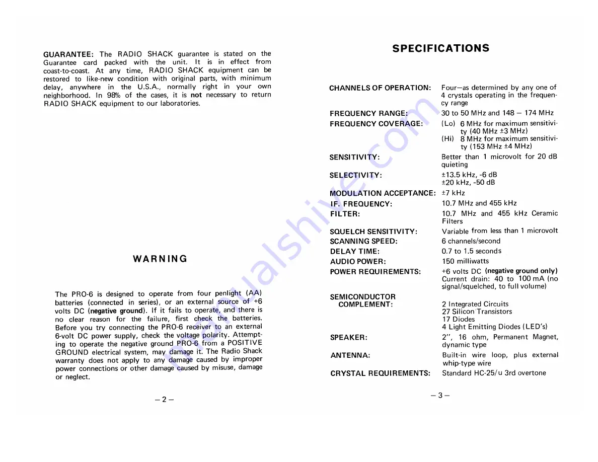 Realistic Pocket-Scan Pro-6 Owner'S Manual Download Page 3