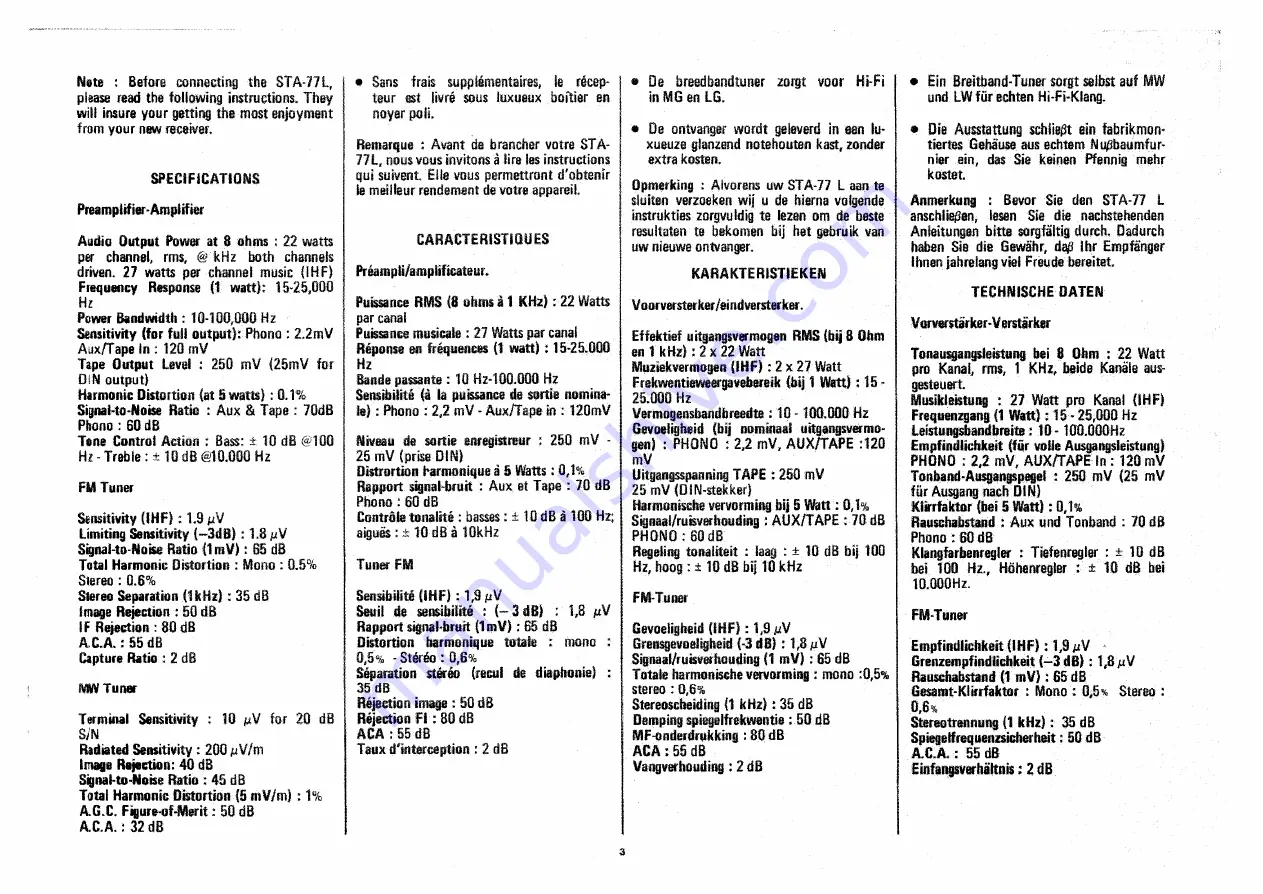 Realistic STA-77L Owner'S Manual Download Page 3