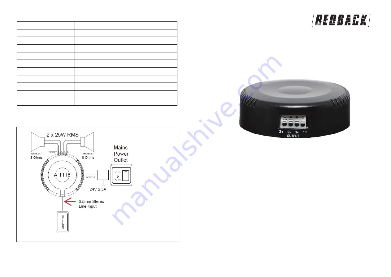 Redback A 1116 Instruction Manual Download Page 1