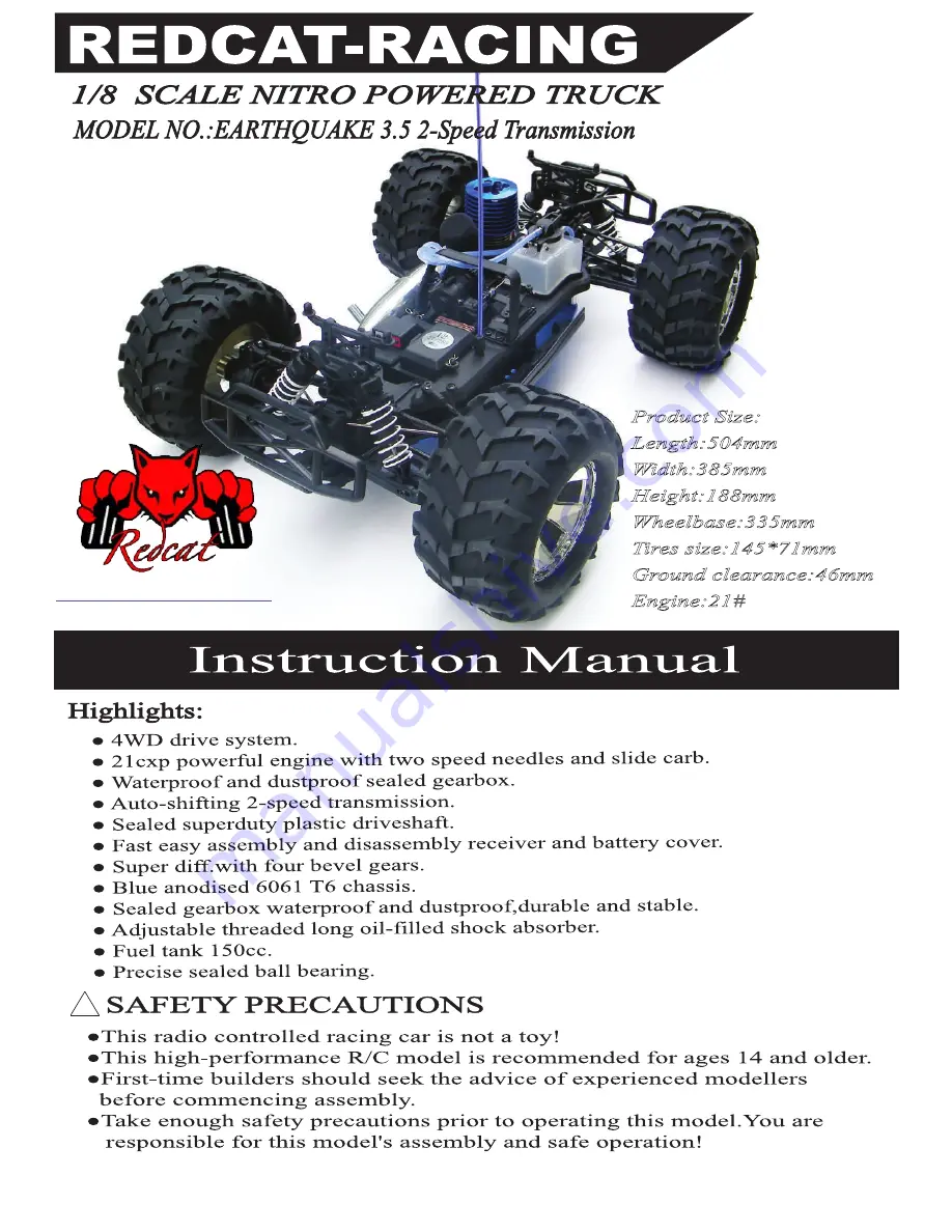 REDCAT earthquake 3.5 Instruction Manual Download Page 1