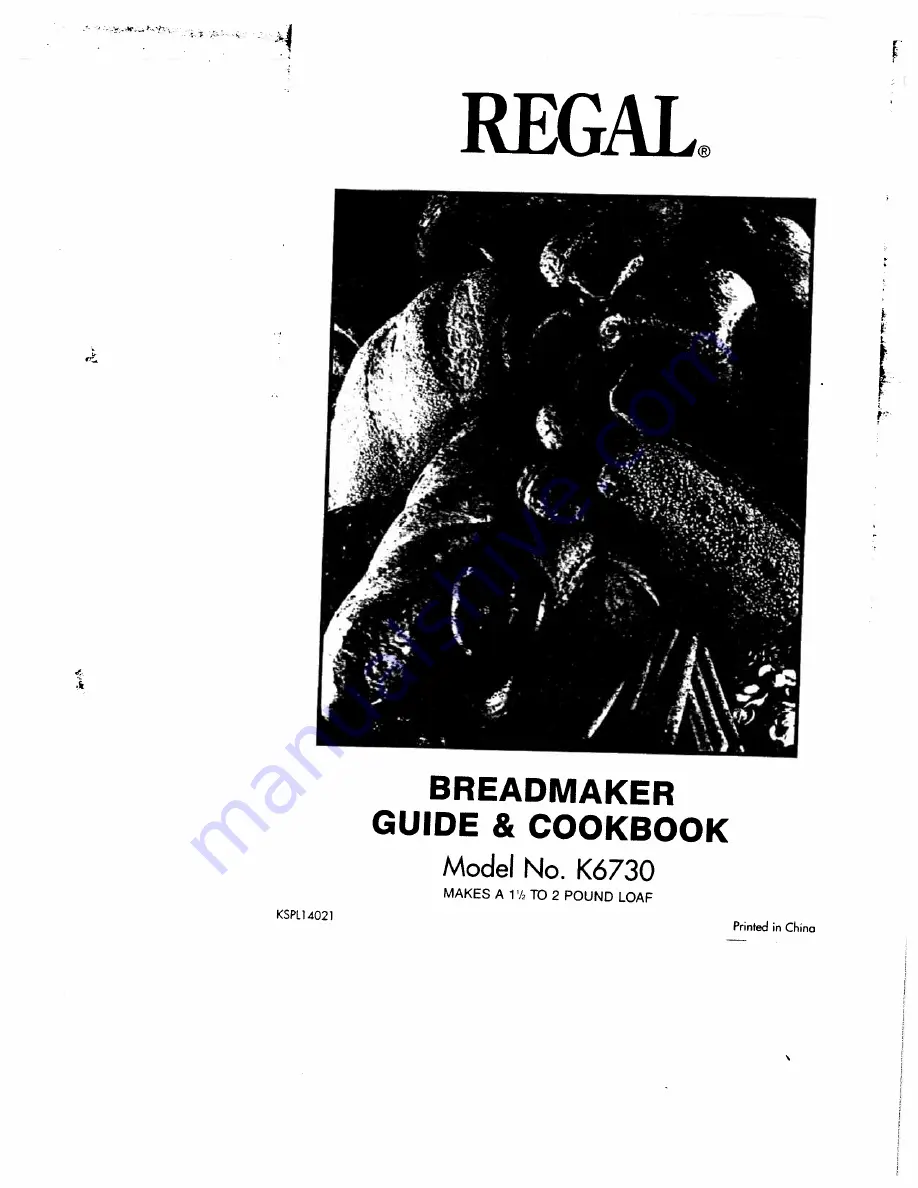 Regal K6730 Manual And Cookbook Download Page 1