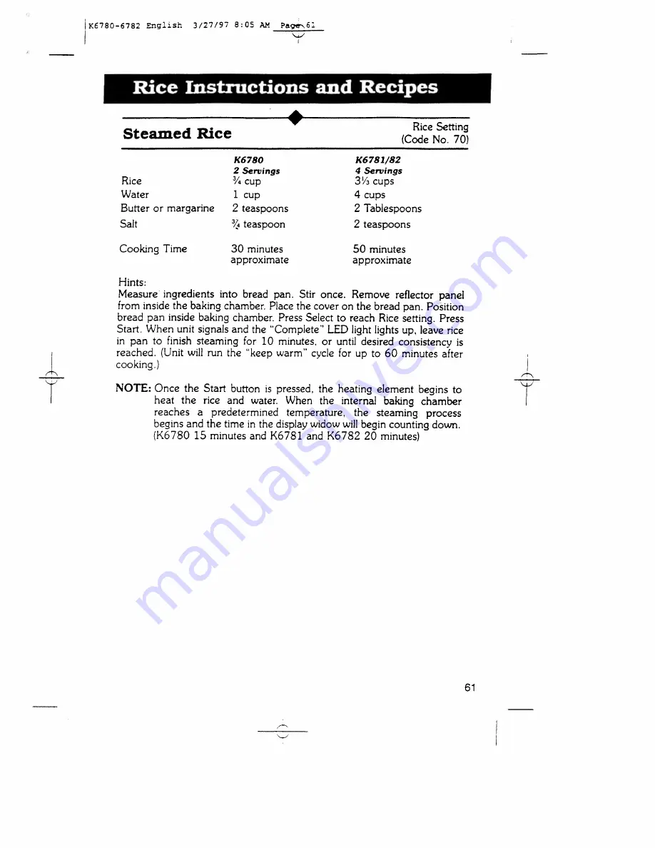 Regal Kitchen Pro K6780 Manual And Cookbook Download Page 61