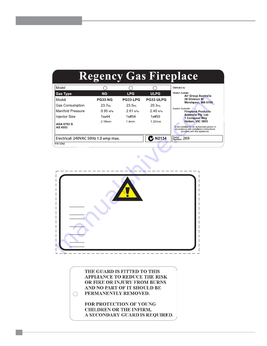 Regency Fireplace Products PG33 Owners & Installation Manual Download Page 4