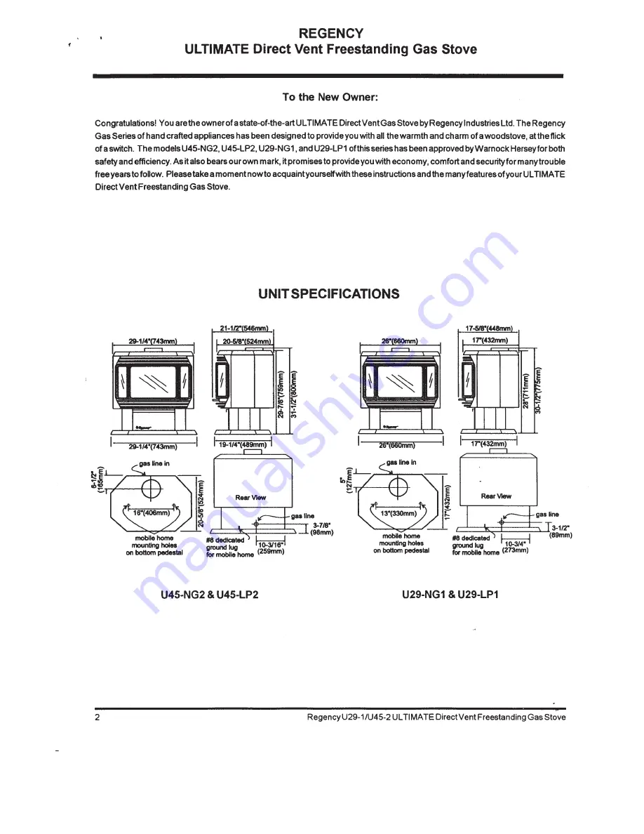 Regency Fireplace Products Ultimate U29 Owners And Installation Manual Download Page 2