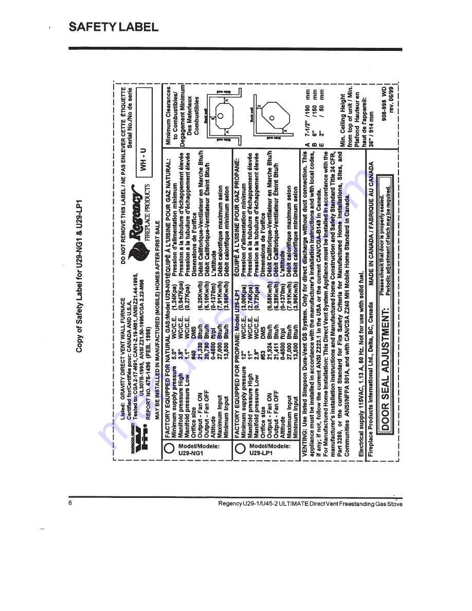 Regency Fireplace Products Ultimate U29 Owners And Installation Manual Download Page 6