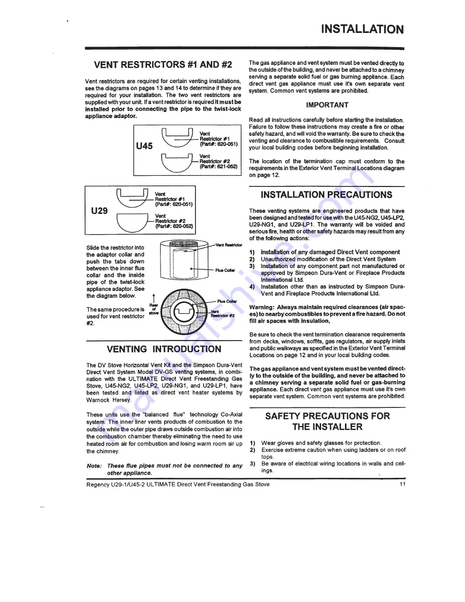 Regency Fireplace Products Ultimate U29 Owners And Installation Manual Download Page 11