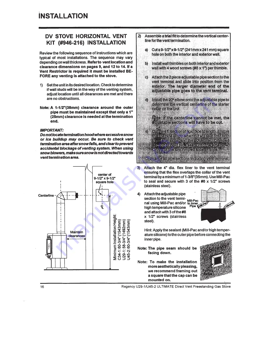 Regency Fireplace Products Ultimate U29 Owners And Installation Manual Download Page 16