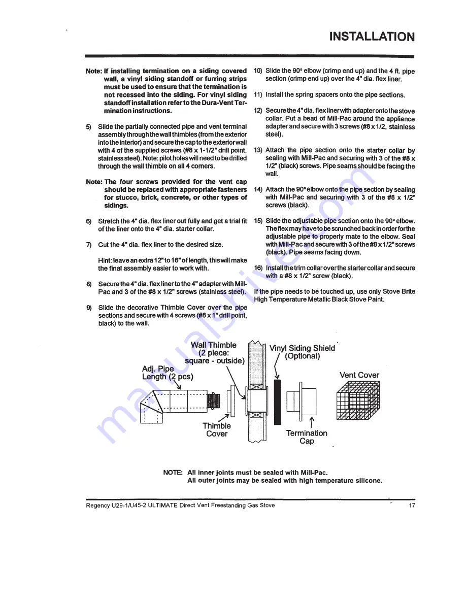 Regency Fireplace Products Ultimate U29 Owners And Installation Manual Download Page 17