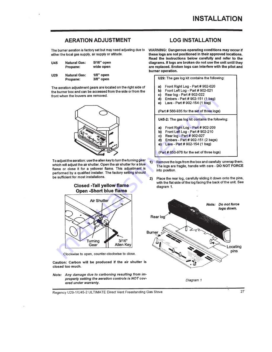 Regency Fireplace Products Ultimate U29 Owners And Installation Manual Download Page 27