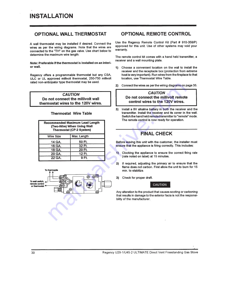 Regency Fireplace Products Ultimate U29 Owners And Installation Manual Download Page 30