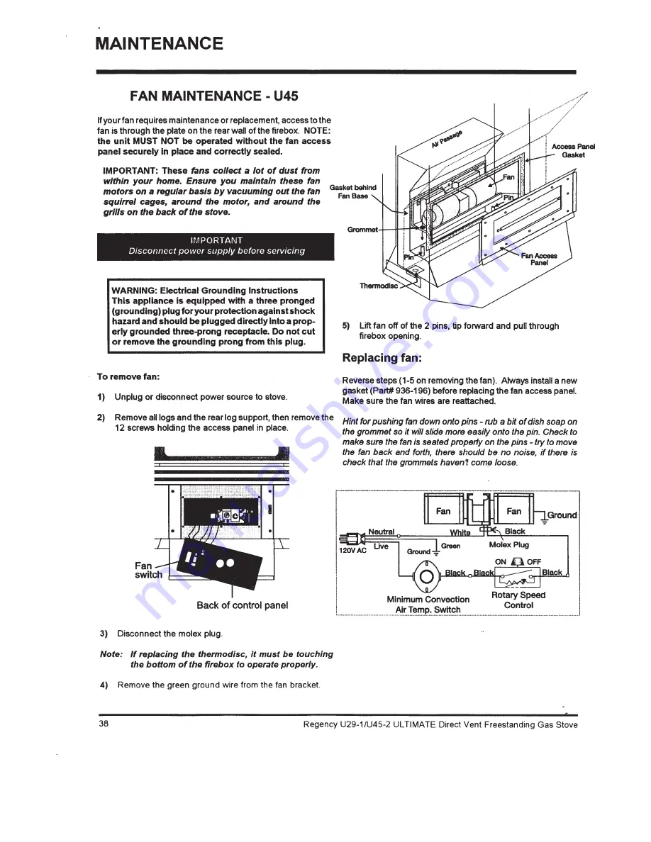 Regency Fireplace Products Ultimate U29 Owners And Installation Manual Download Page 38