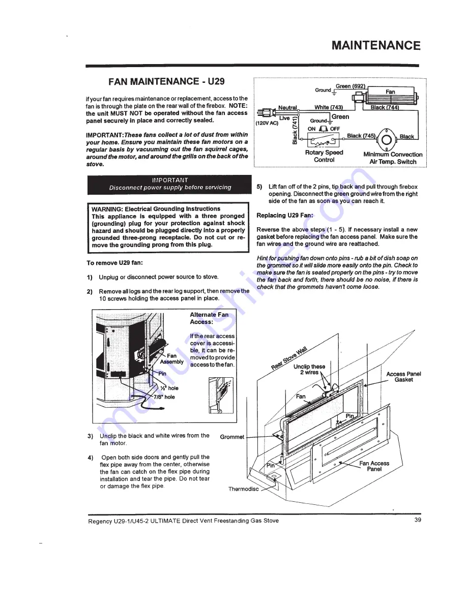 Regency Fireplace Products Ultimate U29 Owners And Installation Manual Download Page 39