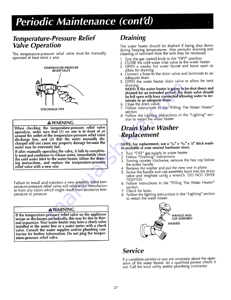 Reliance Water Heaters 2919340 Instruction Manual Download Page 27