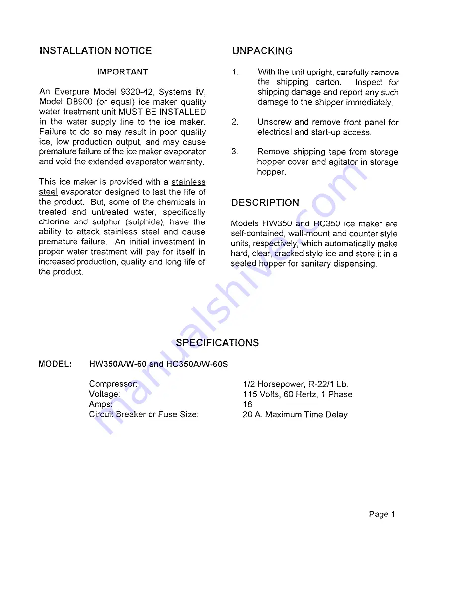 Remcor HC350-60S Owner'S Manual Download Page 3