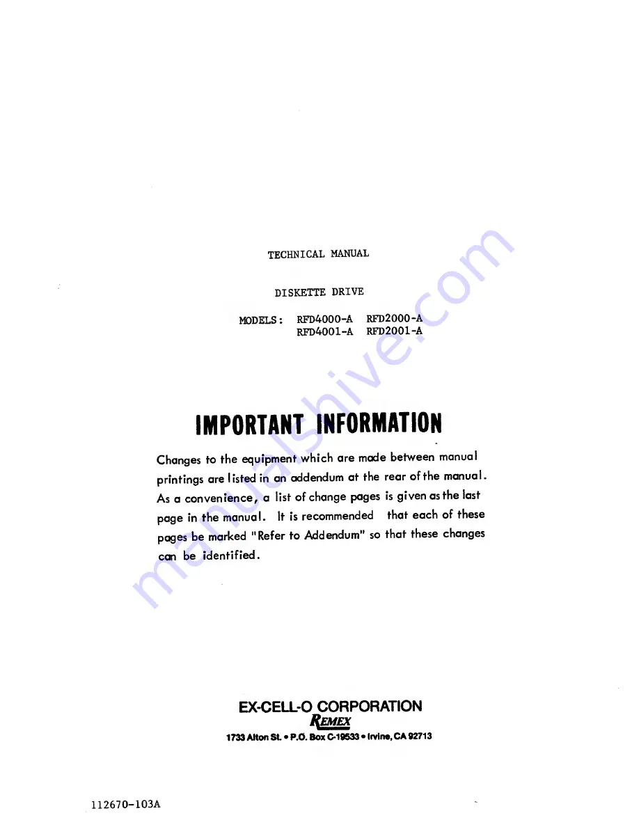 Remex RFD2000-A Technical Manual Download Page 1