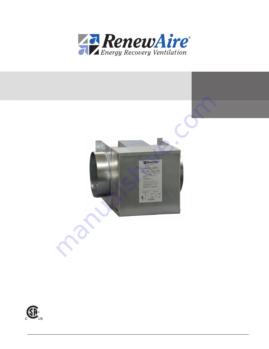 RenewAire RH-D Series Installation, Operation & Maintenance Manual Download Page 1