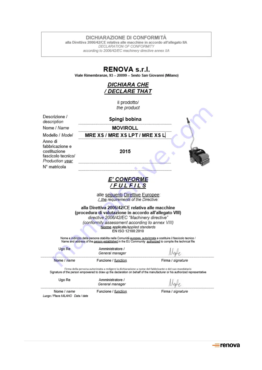 Renova moviroll MRE 100 XS Operating Instructions Manual Download Page 17