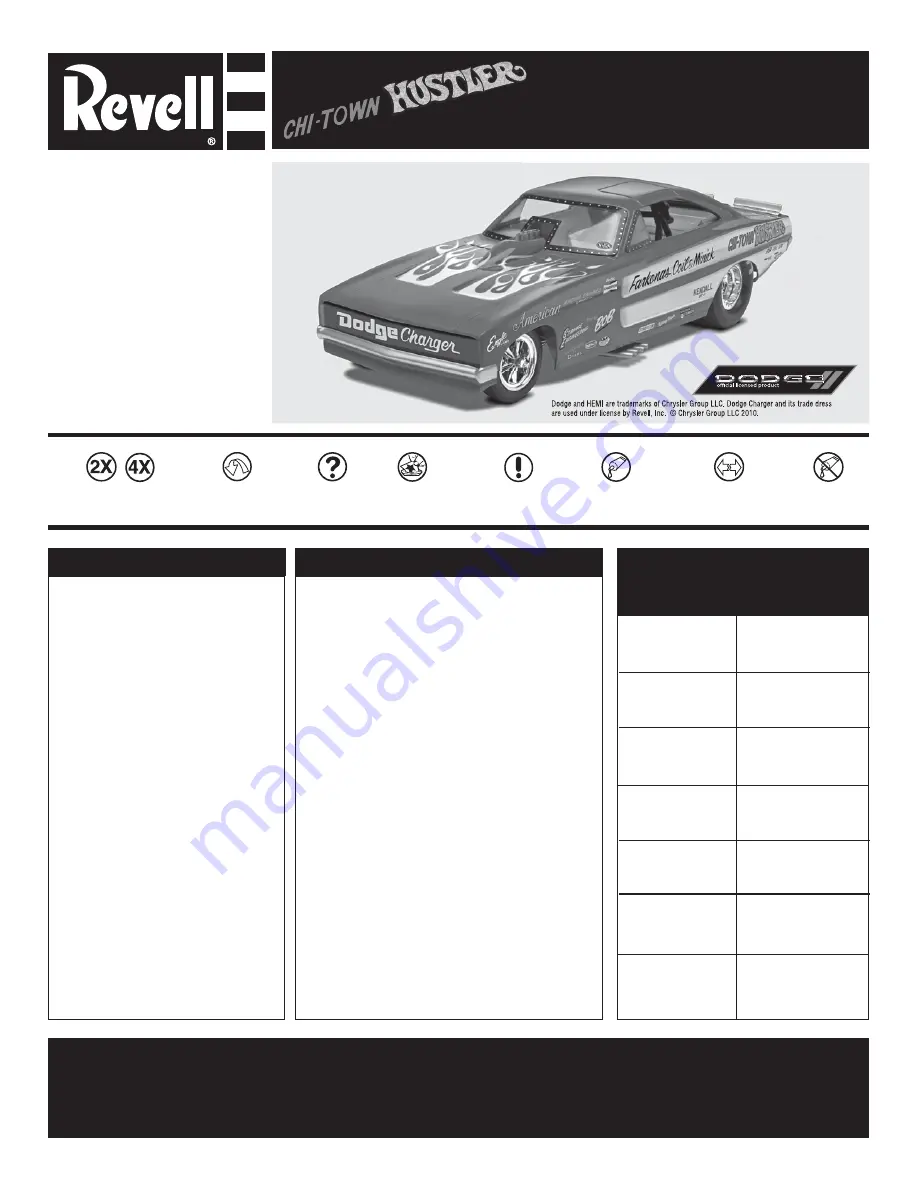 REVELL Chi-Town Hustler '69 DODGE CHARGER NHRA FUNNY CAR Assembly Instructions Manual Download Page 1