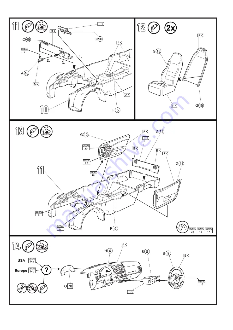 REVELL Corvette C6 Convertible Assembly Manual Download Page 10