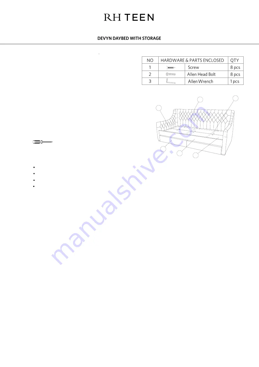 RH Teen DEVYN DAYBED WITH STORAGE Manual Download Page 1