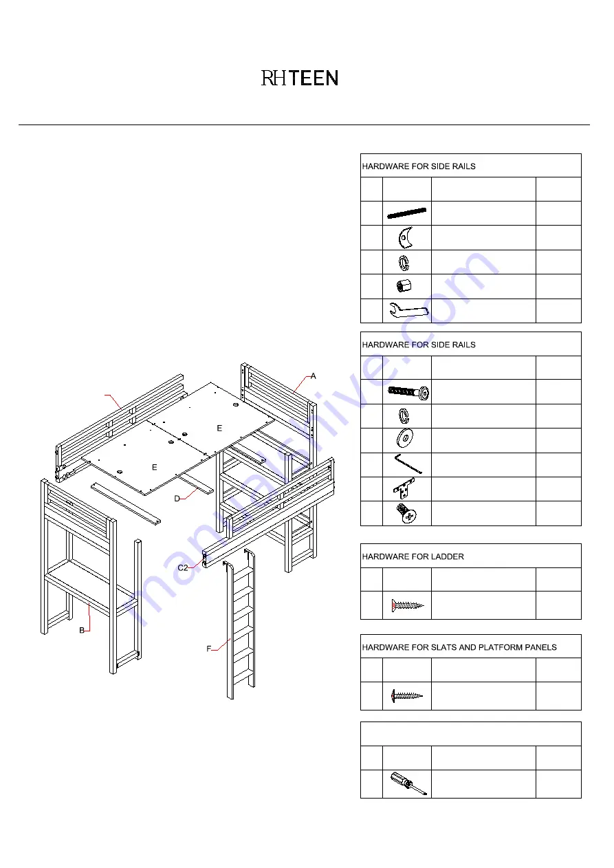 RH Teen LAGUNA TWIN STUDY LOFT BED Assembly Instructions Manual Download Page 3